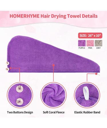 HOMERHYME Hair Drying Towel 3 Pack - Quick Dry, Highly Absorbent & Anti Frizz Hair Turban for Wet Curly Long Hair - Buy Online on SooperMarket.com