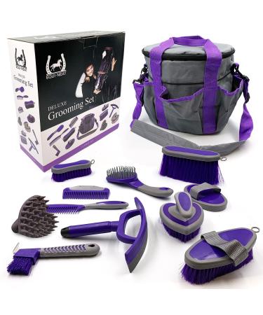 Equi-Neat Horse Grooming Kit 12 Pieces Equestrian Grooming Gift Set that Includes All Types of Horse Hair Brush Curry Comb and Hoof Pick with a Multipurpose Horse Grooming Bag