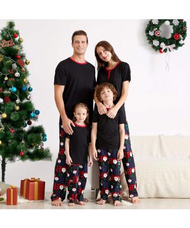 IFFEI Christmas Matching Family Pajamas Set - Letter Print Tops, Plaid Pants Sleepwear for Women Men Kids Baby Pet - Black/Santa Claus - Kids 4-5 Years - Buy Online on SooperMarket.com