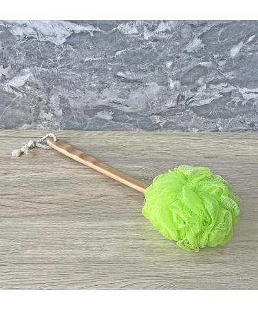Exfoliating Shower Loofah & Back Scrubber with Long Wooden Handle - Perfect for Men & Women - Easy Reach Bath Brush (Green - Buy Online on SooperMarket.com
