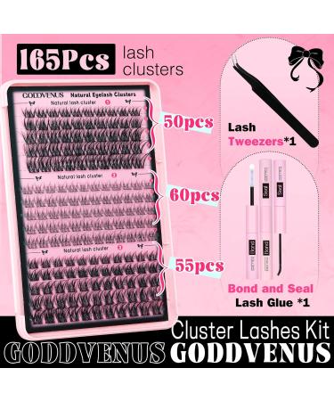 Goddvenus Lash Clusters Kit - Wispy Individual Eyelash Extensions C Curl Fluffy Waterproof Lashes (165pcs 10-18mm) - DIY Beauty Essentials for Stunning Eyes - Buy Online on SooperMarket.com
