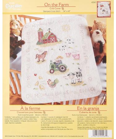 Bucilla Stamped Cross Stitch Crib Cover Kit  34 by 43-Inch  45567 On The Farm