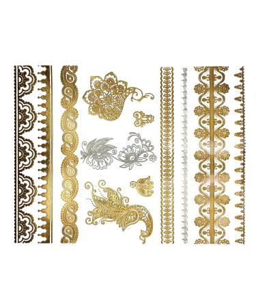 Terra Tattoos Gold Silver Metallic Temporary Tats - 75+ Boho Henna Designs - Waterproof, Non-Toxic, Long-Lasting - Ideal for Beach, Festivals & More! - Buy Online on SooperMarket.com