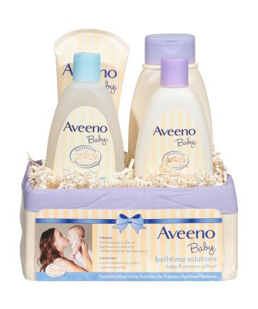 Aveeno Baby Daily Bathtime Solutions Gift Set to Nourish Skin for Baby and Mom, 4 items