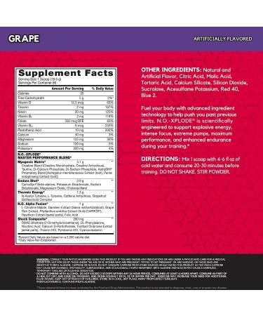 BSN N.O.-Xplode Pre-Workout Powder - Grape Flavor | 60 Servings for Energy & Focus - Buy Online on SooperMarket.com