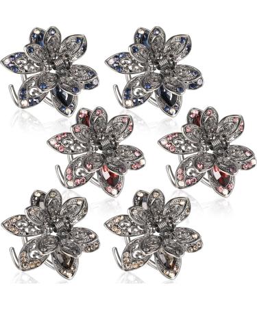 6 Pieces Metal Crystal Rhinestone Hair Claw Mini Jaw Clips Non Slip Exquisite Flower Barrette Vintage Metal Rhinestone Hair Clips Hair Clamp Accessories for Women Girls   3 Colors