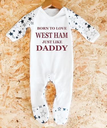 West Ham Baby Sleepsuit | 100% Combed Cotton | 3-6 Months | UK Designed & Printed - Buy Online on SooperMarket.com