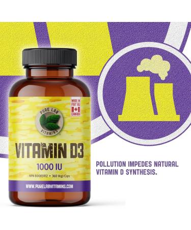 Pure Lab Vitamins | Vitamin D3 1000IU | 360 Vegi Capsules | Mood Booster Bone Health Teeth Health and Immune System Support | Vitamin D3 Cholecalciferol | Vitamin D3 Capsules | Vitamin D3 Supplement - Buy Online on SooperMarket.com