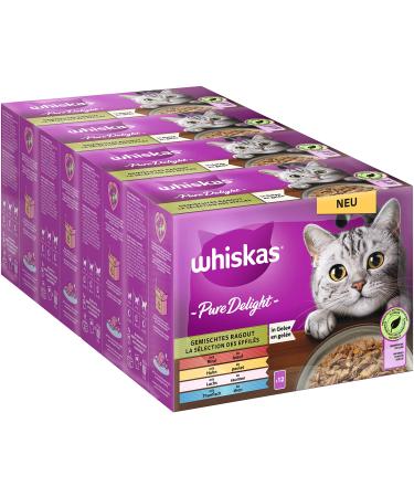 Whiskas 1+ cat food pure delight mixed selection in jelly 12x85g (4 packs) - high -quality wet food for adult cats in 48 portion bags Mixed ragout