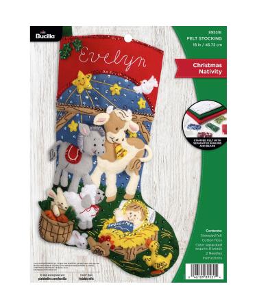 Bucilla  Christmas Nativity 18 Felt Applique Stocking Making Kit  Perfect for DIY Needlepoint Arts and Crafts  89531E  White