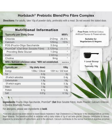 Prebiotic Fibre Supplement 250g | Gut Health Support Vegan Powder | FOS Inulin & Oat Bran Beta Glucans | Horbaach - Buy Online on SooperMarket.com