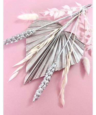 Dried Flowers for cakes decoration silver white cream neutral grey palm spear leaves pampus bunny tails ruscus oats phalaris cupcake home room decor SILVER SPEAR - Buy Online on SooperMarket.com