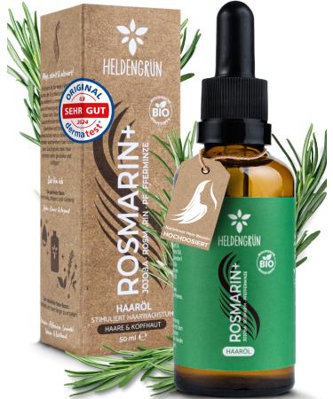 Heldengr n organic rosemary+ hair oil high -dose stimulates hair growth - hair oil in hair loss with real organic jojoba & rosemary oil rosemary oil hair 50 ml (1 Pack) rosemary+