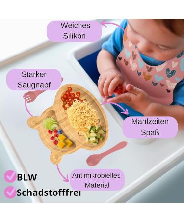 Happydoo Baby Dishes Set - 9 Pieces Bamboo Plates with Suction Cups | BPA Free Baby Tableware Gift Box - Pink Hippopotamus - Buy Online on SooperMarket.com