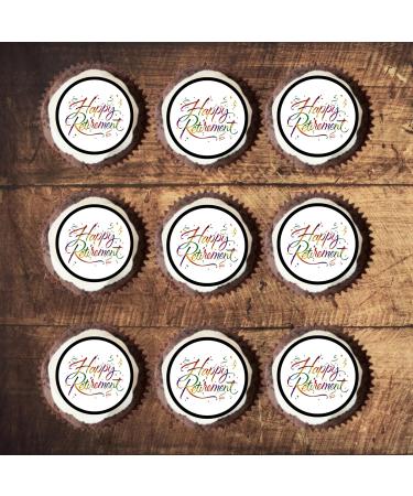 24 PRECUT Happy Retirement Edible Cupcake Decorations Theme #2 Premium Thickness SWEETENED Vanilla Wafer Card Cupcake Toppers - Cake Decorations - Buy Online on SooperMarket.com