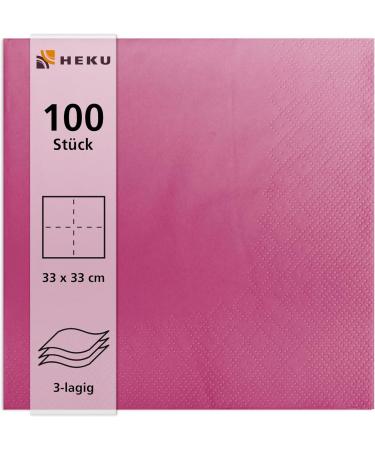 HEKU 100 Single-Colored Pink Napkins - 3-Layer 33x33cm | Highly Absorbent & Stylish | Perfect for Events & Gastronomy | Practical 5-Pack - Buy Online on SooperMarket.com