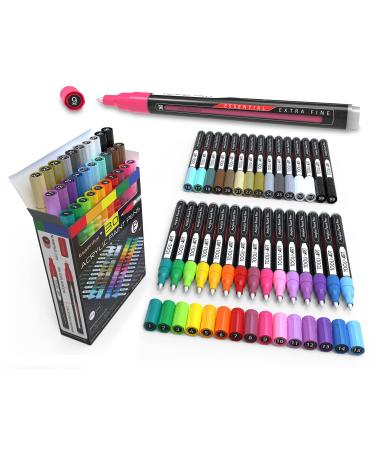 Acrylic Paint Markers Paint Pens Assorted Vibrant Markers for Rock Painting, Canvas, Glass, Mugs, Wood, Ceramic, Fabric, Metal, Ceramics. Non Toxic, Quick Dry, Multi-Surface, Lightfast (EXTRA FINE)