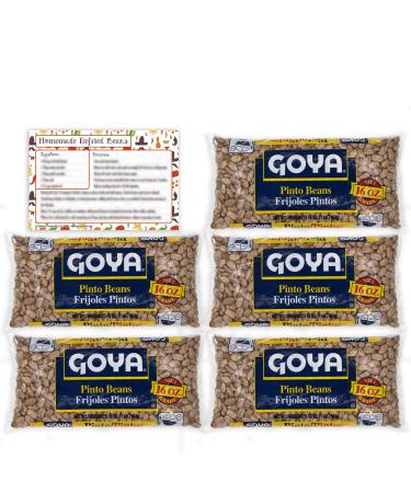 Goya Dried Pinto Beans | Pinto Beans Dry Bulk | 5 lbs Total of Dry Pinto Beans | Bundled with Ballard Recipe Card for Refried Beans 1 Pound (Pack of 5)