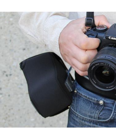 USA GEAR Black Neoprene DSLR SLR Camera Sleeve Case with Belt Loop and Accessory Storage - Compatible with Nikon D3400, Canon EOS Rebel SL2, Pentax K-70 | Protective Holster for Camera - Buy Online on SooperMarket.com