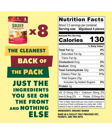 Solely Organic Spicy Mango Strips with Chili and Salt 2.8 oz (Pack of 8) | Vegan, Non-GMO, No Added Sugar | Dried Mango Snack - Buy Online on SooperMarket.com