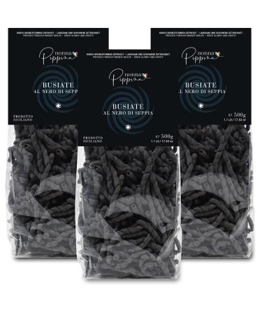 Nonna Pippina Busiate Al Nero Di Seppia 3 x 500g typical Sicilian noodles colored with ink fishing ink traditionally pulled through bronze reform slow drying