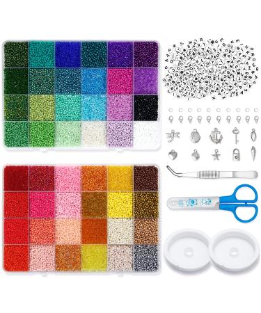 34560pcs Glass Seed Beads 2mm Bead Bracelet Making Kit Small Craft Beads for DIY Bracelet Necklaces Jewelry Making Supplies with 300pcs Alphabet Letter Beads and Accessories Material