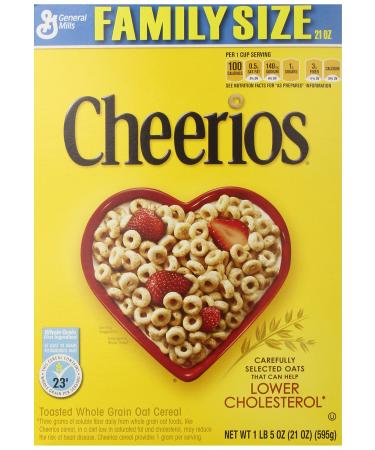 Cheerios, Breakfast Cereal, Gluten Free, Family Size, 21 oz. Cereal Box (Pack of 2)