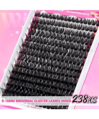 wiwoseo Russian Cluster Lashes Kit - Individual Eyelash Extensions with Glue (0.07D Volume, 9-16MM) - Buy Online on SooperMarket.com