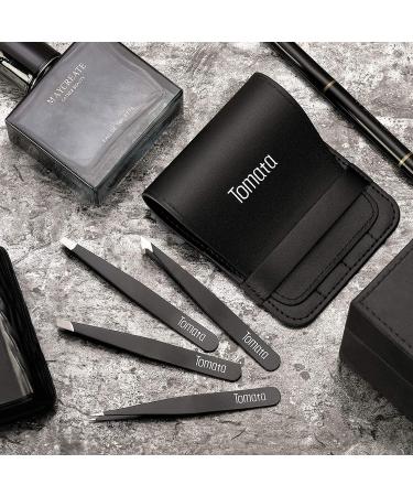 Precision 4-Piece Eyebrow Tweezer Set | Slant & Pointed Tips for Hair Removal | Black - Buy Online on SooperMarket.com