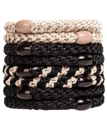 AXEN 8PCS Elastic Hair Tie for Women Girls Cotton Bands Soft Woven Ponytail Holders for Thick Hair and Curly Hair Black Series