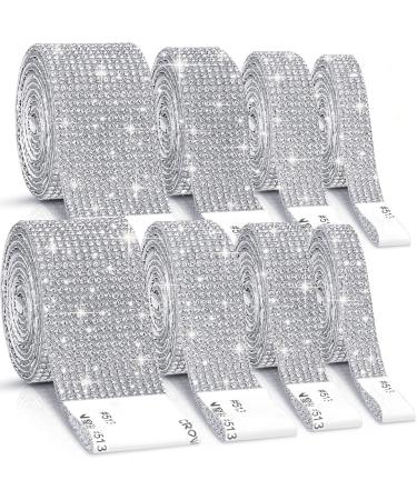 8 Rolls Rhinestone Ribbons Cludoo 8 Yard Silver Self Adhesive Rhinestone Ribbon  Bling Crystal Diamond Ribbon Roll Wrap Glittering Rhinestones Sticker for Decoration Car DIY Arts Crafts Wedding Party Sliver