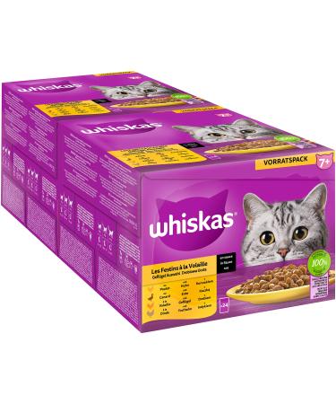 Whiskas 7+ cat food poultry selection in sauce 24x85g (2 packs) - high -quality wet feed from the age of 7 in 48 portion bags 7+ poultry 2.04 kg (2 pack)