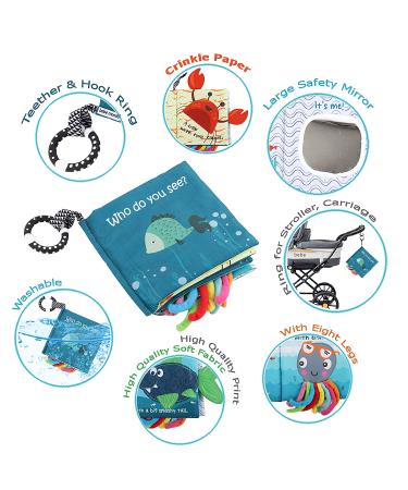 Fish Baby Books - Soft Cloth Books for Babies 0-6 Months | Baby Toys for 6-12 Month Olds | Baby Shower Gifts Box with Teether | Newborn Baby Sensory Stroller Toys - Buy Online on SooperMarket.com