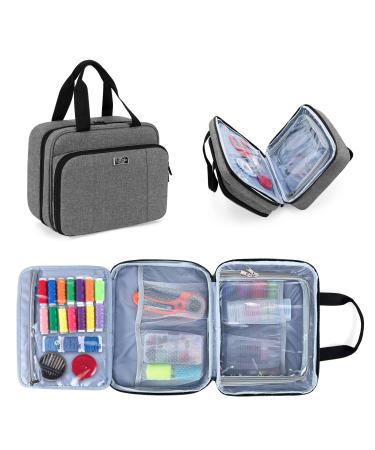 LUXJA Large Sewing Organizer with 3 Inner Sections (Fold up Easily)  Sewing Supply Organizer with Versatile Pockets (No Accessories Included)  Gray