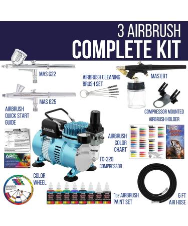 Master Airbrush Cool Runner II Compressor Kit with 3 Airbrushes & 6 Acrylic Paint Set - Buy Online on SooperMarket.com