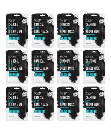 SOOAE Charcoal Clay Bubble Mask - 12 EA Carbonated Bubble Clay Blackhead care Clarify Oily Skin with Detox Kaolin & Betonite Clay Activate Charcoal & Mud Blackhead Remove Wash Off Made in Korea 0.35 Ounce (Pack of 12)