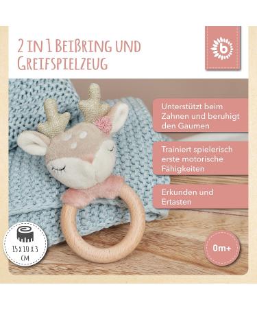 Bieco Reh Ella Greifling | Eco-Friendly Baby Wood Rattle & Gripping Rings | Cuddly Baby Deer Toy for Newborns | Perfect Baby Shower Gift - Buy Online on SooperMarket.com