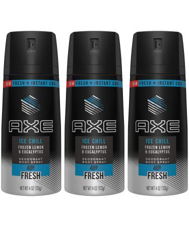 Axe Deodorant Body Spray - Ice Chill - Frozen Lemon & Eucalyptus - Net Wt. 4 OZ (113 g) Per Can - Pack of 3 Cans