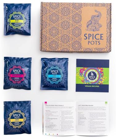 Spice Pots Vegan Curry Kit with 8 Recipes | Korma, Bhuna, Tandoori Masala, Goan Spices | Vegan & Gluten-Free | Vegetarian Curry Kit | Vegan Food Gift - Buy Online on SooperMarket.com