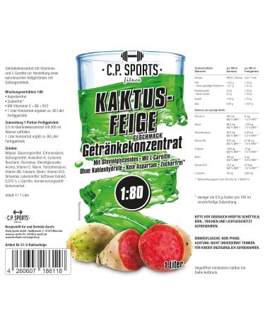 C.P.Sports Sugar-Free Concentrate 1:80 (80L) | L-Carnitine & Vitamins Fitness Drink Syrup with Dosing Pump - 1L Cactus Flavor - Buy Online on SooperMarket.com