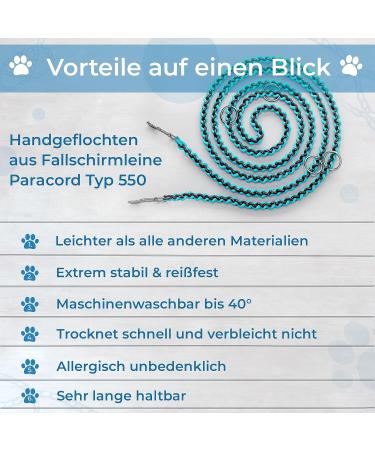 High-Quality Adjustable Dog Leash - 2m Reflective Weatherproof & Tearproof Paracord for Small to Large Dogs | Turquoise & Black | Up to 250kg Strength - Buy Online on SooperMarket.com