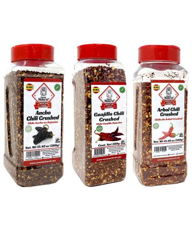 Sazon Natural Mexican Chile Flakes Variety Pack (40.2 Oz Total) Ancho Chili Flakes Arbol Chili Flakes & Guajillo Chili Crushed Flakes Bulk Mexican Seasonings 3.0 Count