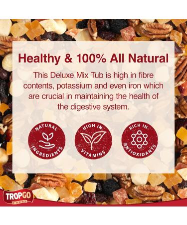 Tropgo Deluxe Mix 180gr - Mixed Nuts and Dried Fruits in a Resealable and Recyclable Nut Tub - Contains Fibre Protein and Essential Minerals - Wholesome Trail Mix - Healthy Snacks for All Ages - Buy Online on SooperMarket.com