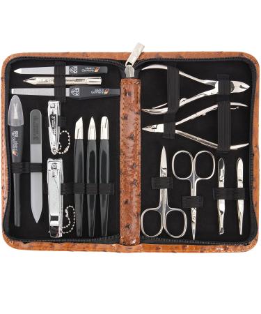 Three swords - 16 pcs.Manicure pedicure set 'Cinisello' |High-quality nail case made of synthetic leather for hand and foot care.Color: Cognac |Contents: nail scissors nail clippers tweezers & much more!Straussimitation - Cognac