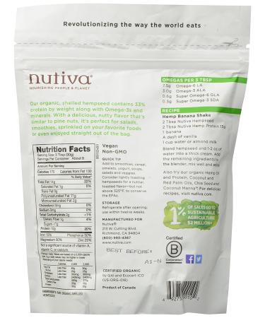 Nutiva Organic Raw Shelled Hempseed - Non-GMO, Sustainably Farmed Canadian Hemp - 8oz (3 Pack) - Buy Online on SooperMarket.com