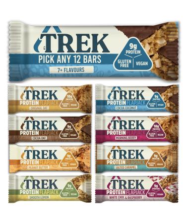 TREK High Protein Flapjack - Pick any 12 - Gluten Free - Plant Based - Vegan Snack - 50g x 12 bars