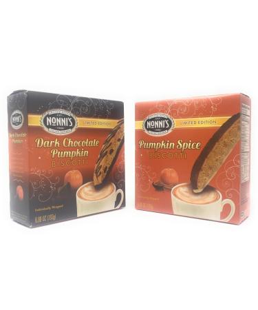 Nonnis Biscotti-Dark Chocolate Pumpkin and Pumpkin Spice With Cinnamon Icing-Limited Edition Bundle -- 2 pack