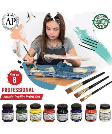 Jacquard Fabric Paint Set - 8 Colors, 2.25oz Bottles, Permanent All-Surface Paint with Brushes - Buy Online on SooperMarket.com