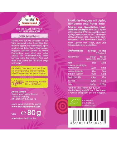 Buy FruchtBar Pausenfreund Organic Oat Snacks - Sugar-Free Raspberry Apple Beetroot for Kids (8x80g) | Healthy Snack for Children 3+ - Buy Online on SooperMarket.com