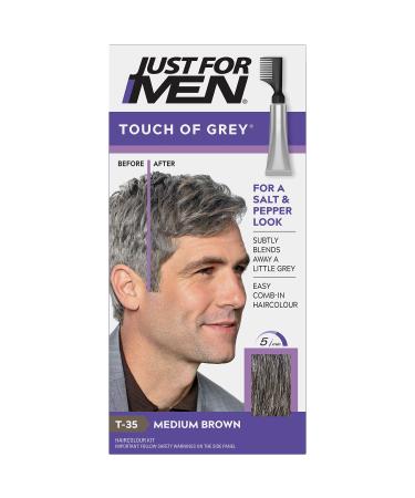 Just For Men Touch of Grey Medium Brown Hair Dye No Mix Comb-In Applicator For A Natural Salt & Pepper Look Ammonia & Peroxide Free - T35 1 Count (Pack of 1) T35 - Medium Brown
